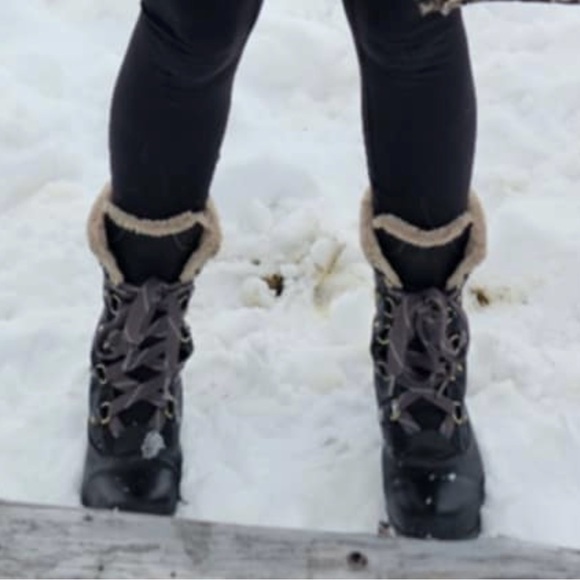 Timberland Mount Hope Black Leather Waterproof Faux Fur Lined Boots Women Size 9 - Picture 9 of 10